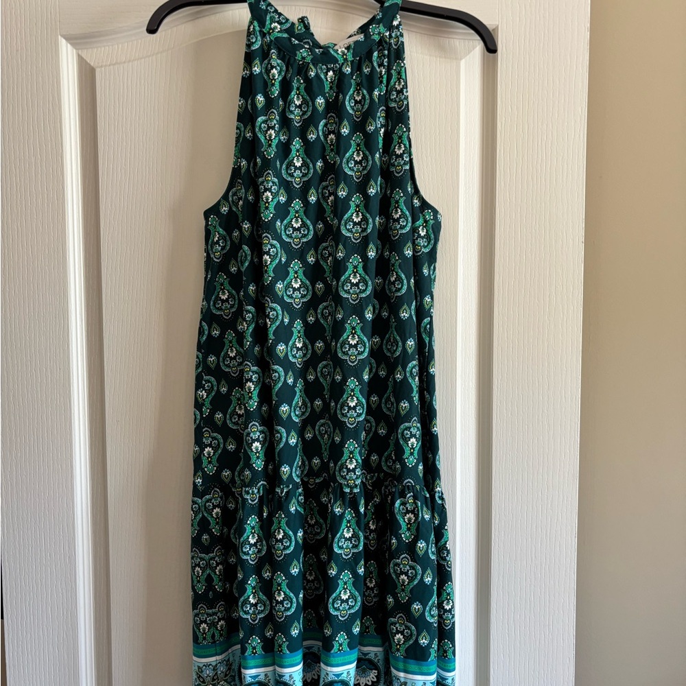 LOFT Green Teal Patterned Halter Sundress